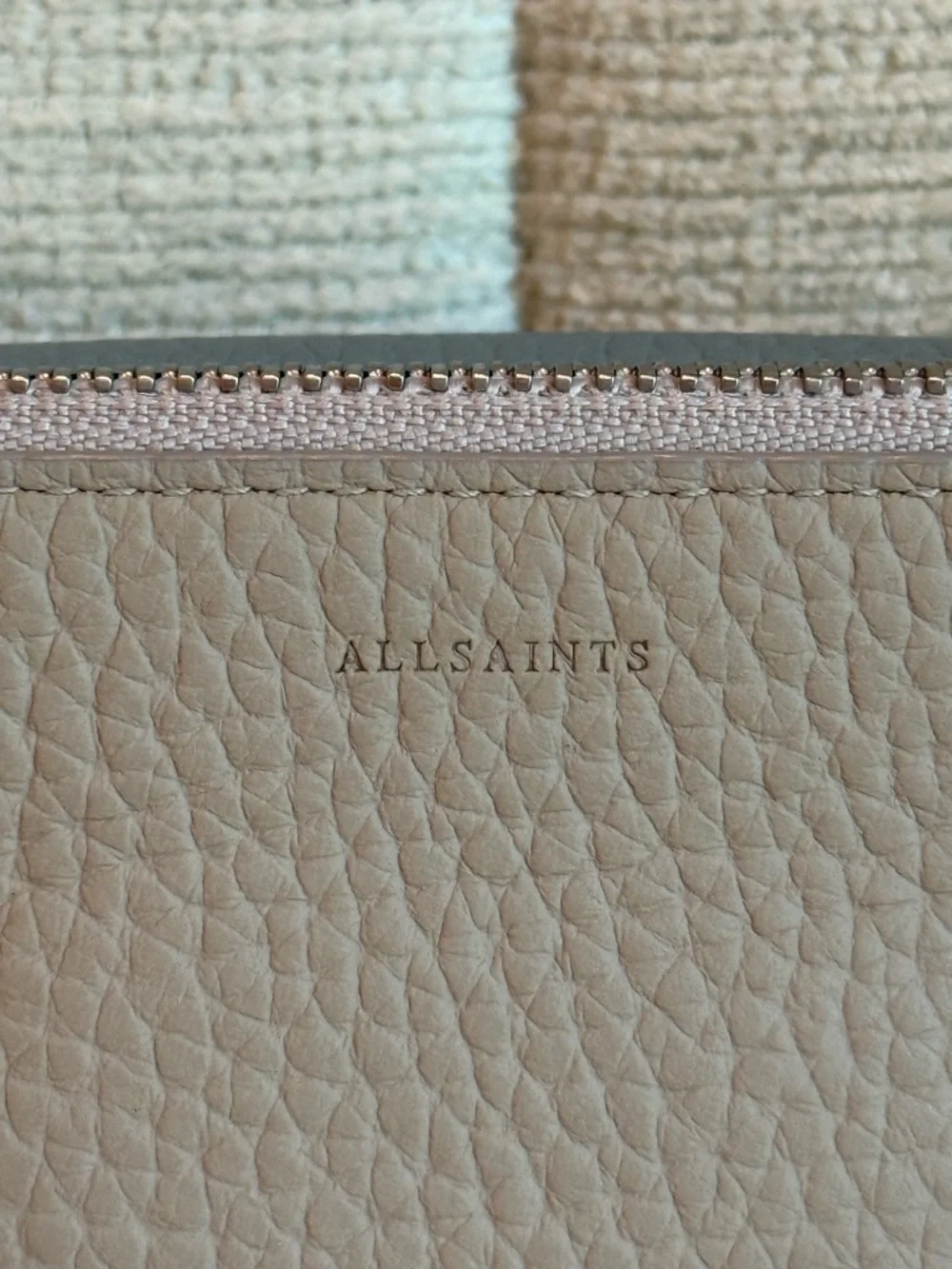 AllSaints Sage Green Pebbled Leather “Fetch” Crossbody Bag with Chain Strap - Picture 8 of 12